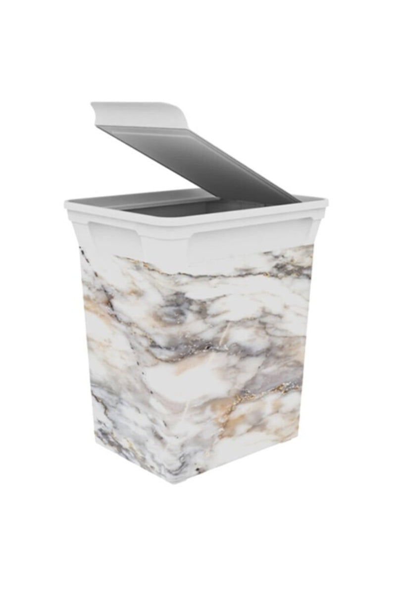 Çöp Kutusu Marble 10L Dekoratif Banyo Mutfak Çok Amaçlı Kapaklı Çöp Kovası