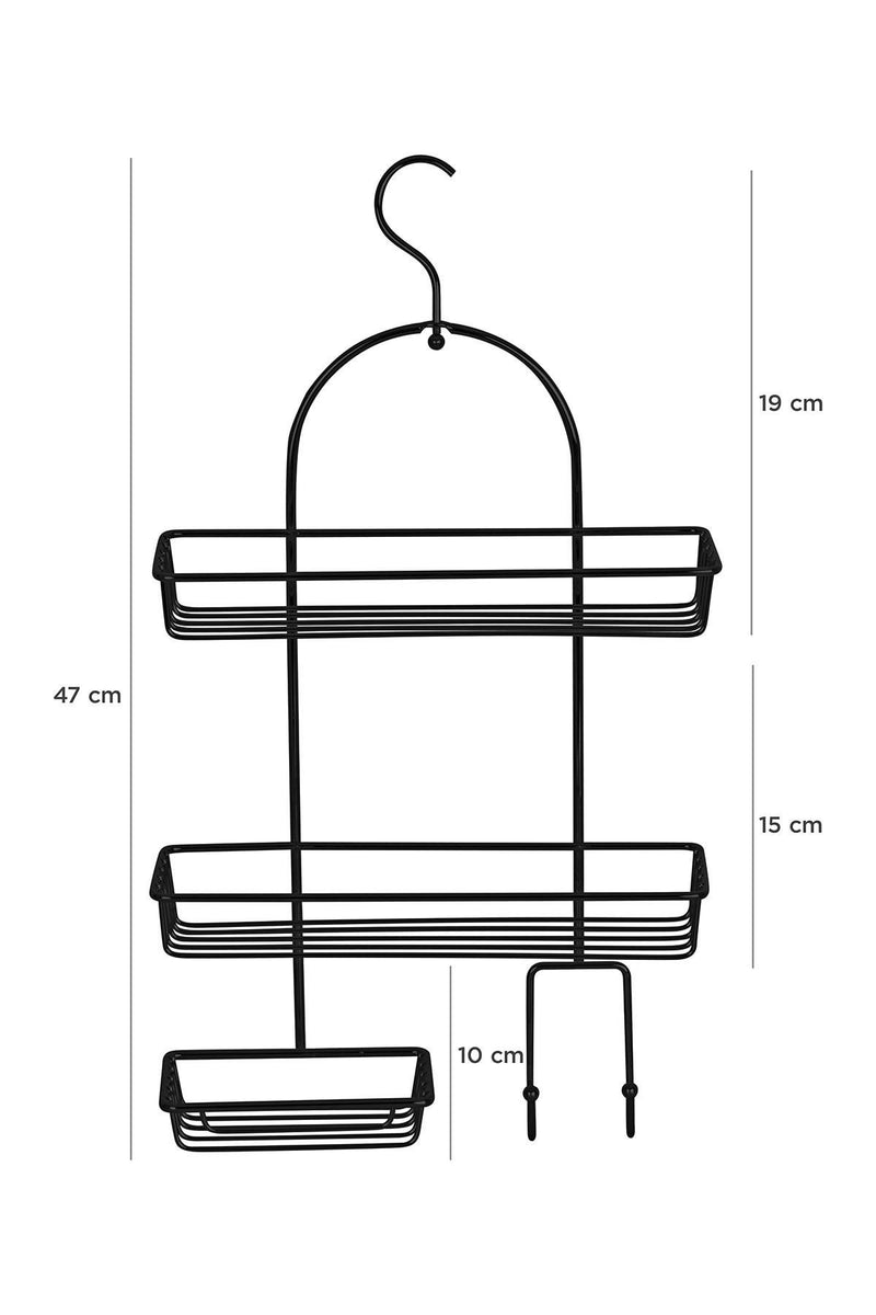 3 Katlı Askılı Duş Rafı Banyo Rafı Banyo Düzenleyici Organizer, Siyah