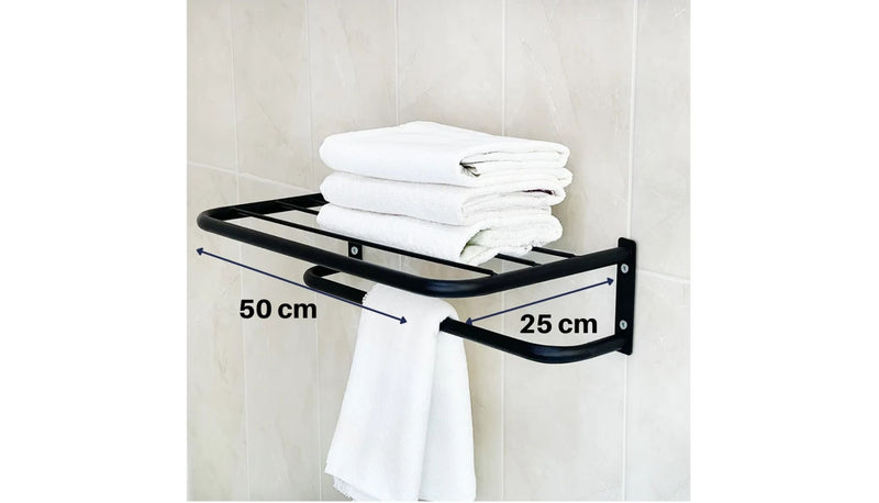 Banyo Havlu Rafı Otel Ev Havlu Askısı Metal 50x25 cm, Siyah