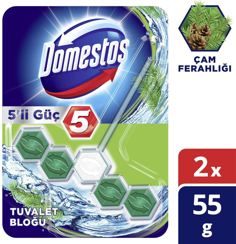 2 Adet Domestos 5'li Güç Çam Ferahlığı Tuvalet Bloğu Duopack