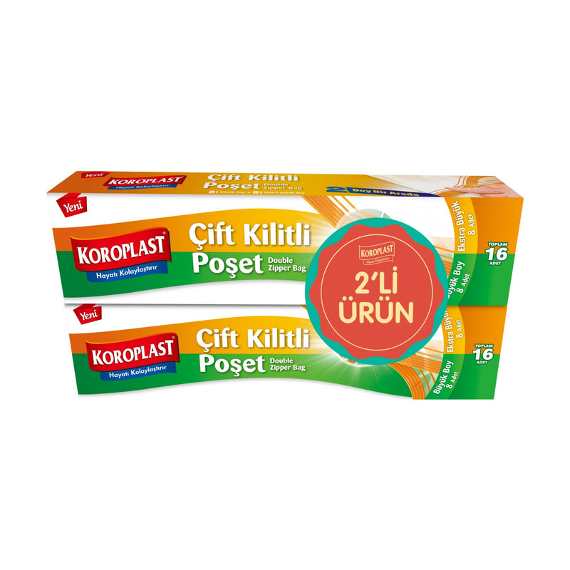 Çift Kilitli Büyük - Ekstra Büyük Boy Karma  Buz Dolabı Poşeti 2'li Paket