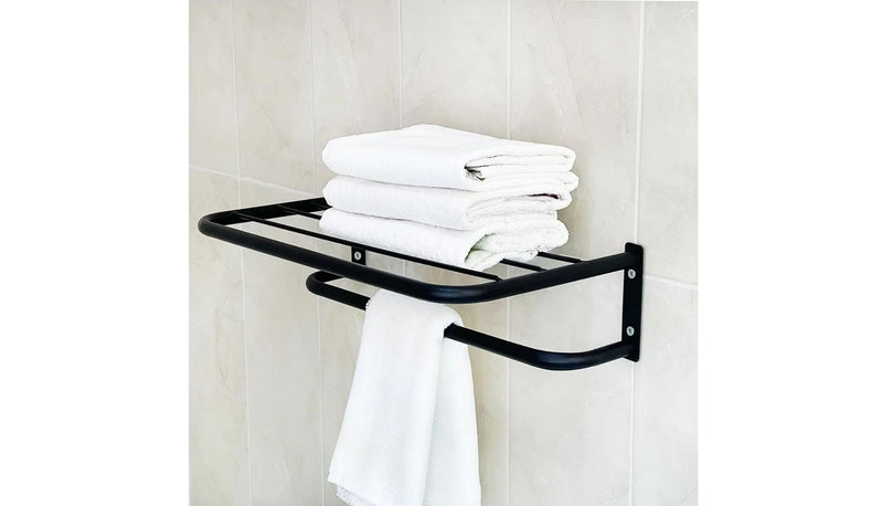 Banyo Havlu Rafı Otel Ev Havlu Askısı Metal 50x25 cm, Siyah